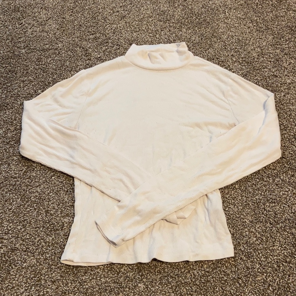 White garage mock neck long sleeve